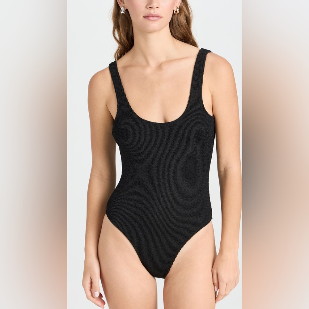 Good American Always Fits‎ Black Textured One Piece Swimsuit NWT